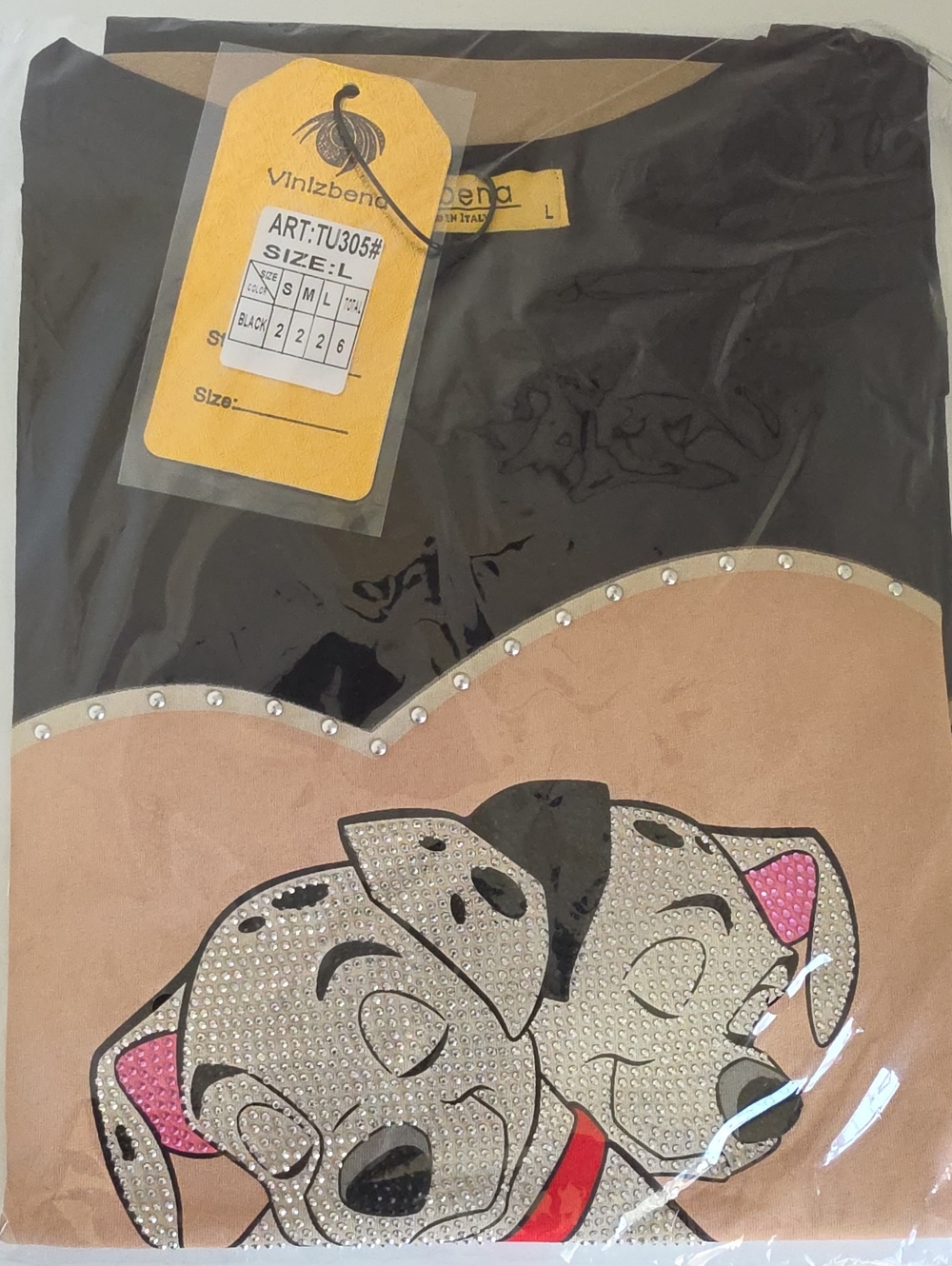Dalmatian Rhinestone Graphic Tee Black Heart NWT Women's L VINIZBENA - Picture 9 of 9